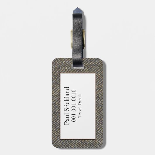 Executive Travel Tweed + Leather Custom Monogram Bagagelabel (Achterkant verticaal)