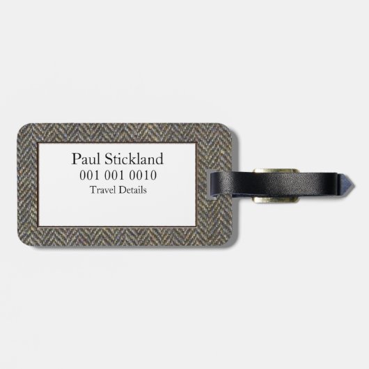 Executive Travel Tweed + Leather Custom Monogram Bagagelabel (Achterkant horizontaal)