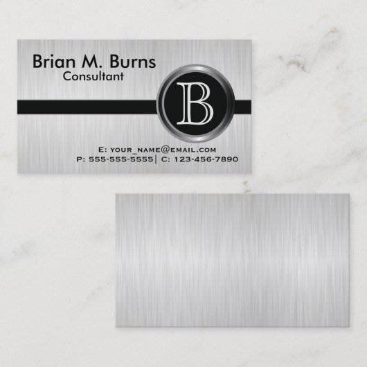 Executive White Brush Steel Monogram Visitekaartje (Voorkant / Achterkant)