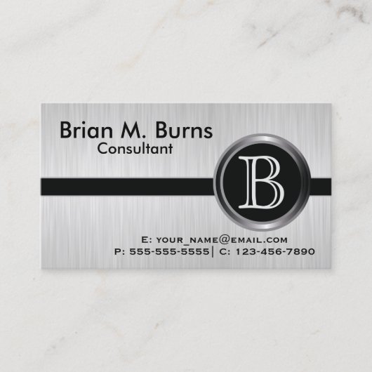 Executive White Brush Steel Monogram Visitekaartje (Voorkant)