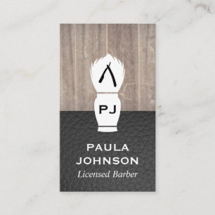 Executive Wood Leather Barber Blade Visitekaartje