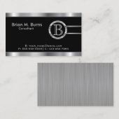 Executive Zwart en Zilver Faux Metallic - Monogram Visitekaartje (Voorkant / Achterkant)