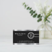 Executive Zwart en Zilver Faux Metallic - Monogram Visitekaartje (Staand voorkant)