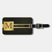 Executive zwart leder & goud metaal monogram bagagelabel (Voorkant horizontaal)