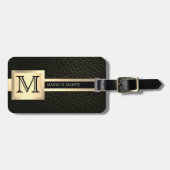 Executive zwart leder & goud metaal monogram bagagelabel (Voorkant horizontaal)