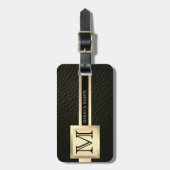 Executive zwart leder & goud metaal monogram bagagelabel (Voorkant verticaal)