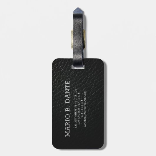 Executive zwart leder & goud metaal monogram bagagelabel (Achterkant verticaal)