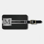 Executive zwart leder & zilver metaal monogram bagagelabel (Voorkant horizontaal)
