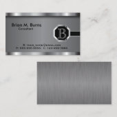 Executive zwart staal chroom monogram visitekaartje (Voorkant / Achterkant)