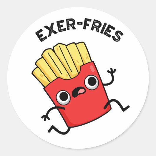 Exer-friet Grappige Fries Puns Ronde Sticker (Voorkant)