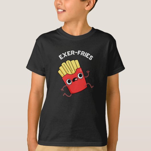 Exer-frietjes Funny Fries Puns Donker BG T-shirt (Voorkant)