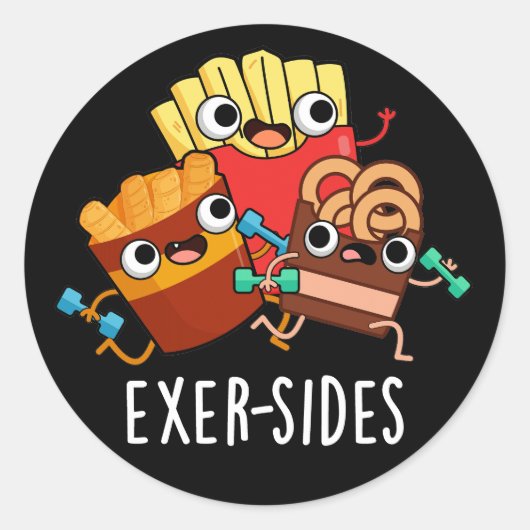 Exer-sides Grappige Oefening Pun Donker BG Ronde Sticker (Voorkant)