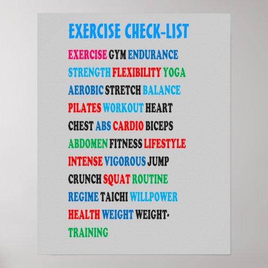 EXERCISE CHECK-LIST GYM Weight Health Heart nvn609 Poster (Voorkant)