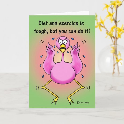 Exercise Diet Funny Pink Flamingo Kaart (Gele Bloem)