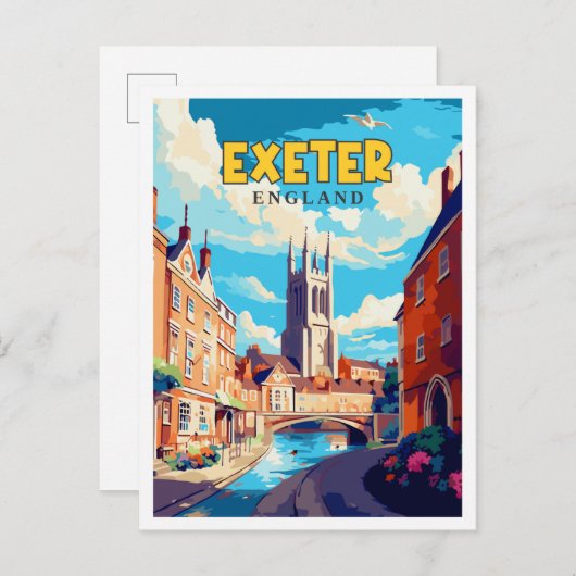 Exeter Engeland vintage reisillustratie Briefkaart (Voorkant / Achterkant)