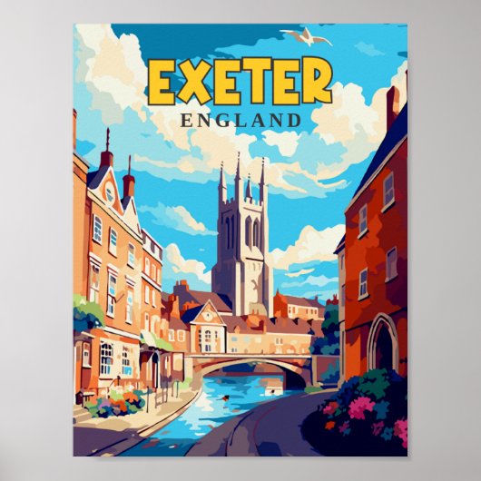 Exeter Engeland vintage reisillustratie Poster (Voorkant)