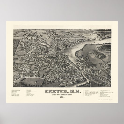 Exeter, NH Panoramic Map - 1884 Poster (Voorkant)