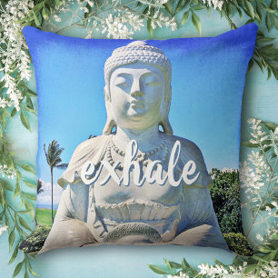 "Exhale" Citaat Hawaii White Buddha Foto Kussen