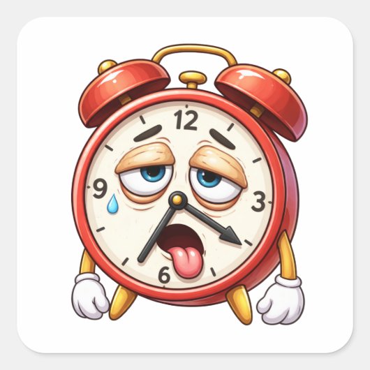 Exhausted Cartoon Alarm Clock Sticker (Voorkant)
