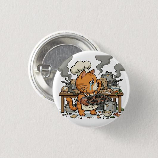 Exhausted Chef Cat Kitchen Disaster Button (Voorkant /achterkant)
