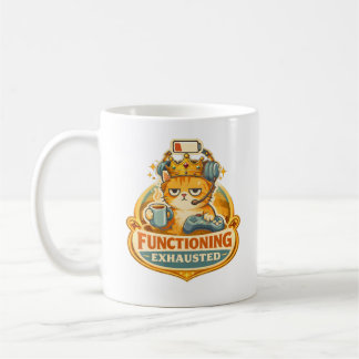 Exhausted Gamer Cat King Funny Coffee Gaming Art Koffiemok