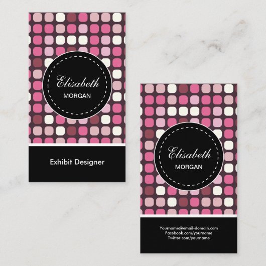 Exhibit Designer - Roze Polka Pattern Visitekaartje (Voorkant / Achterkant)