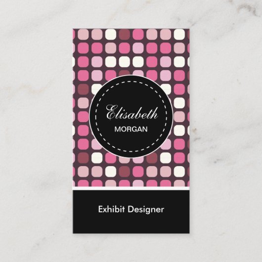 Exhibit Designer - Roze Polka Pattern Visitekaartje (Voorkant)