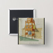 Exhibition Cabinet, c.1860s-70s (m/c & potlood op Vierkante Button 5,1 Cm (Voorkant /achterkant)