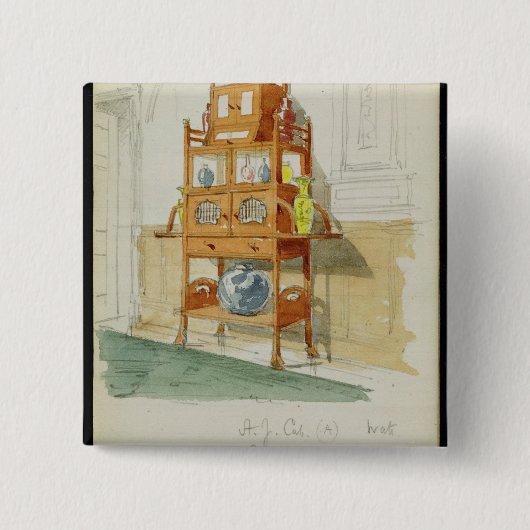 Exhibition Cabinet, c.1860s-70s (m/c & potlood op Vierkante Button 5,1 Cm (Voorkant)
