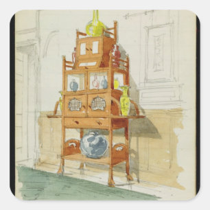Exhibition Cabinet, c.1860s-70s (m/c & potlood op  Vierkante Sticker