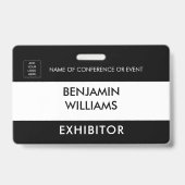 Exhibitor Name Badge QR Black White Custom Logo ID (Voorzijde)