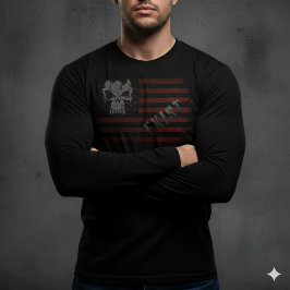 EXIST Skull Distressed American Flag Patriotic Tee T-shirt