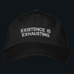 Existential Humor Sarcastic Burnt Out Personality Geborduurde Pet<br><div class="desc">This embroidered cap features a dry-humor phrase that captures the universal feeling of being quietly exhausted by modern life. The clean typography and minimal layout give it a deadpan, self-aware tone that feels relatable. It’s an easy choice for people who appreciate understated sarcasm, introvert energy, and humor that says exactly...</div>
