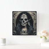 EXISTENTIAL LITE Femme Schedel Portret 4b Vierkante Klok (Huis)