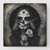 EXISTENTIAL LITE Femme Schedelportret 2 Vierkante Klok (Voorkant)