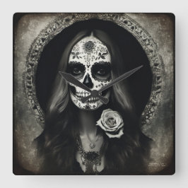 EXISTENTIAL LITE Femme Schedelportret 2 Vierkante Klok
