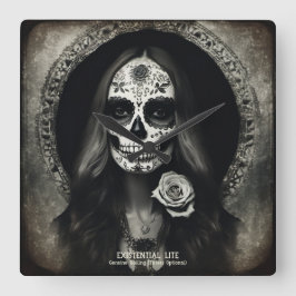 EXISTENTIAL LITE Femme Schedelportret 2b Vierkante Klok