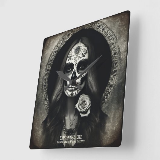 EXISTENTIAL LITE Femme Schedelportret 2b Vierkante Klok (Hoek)