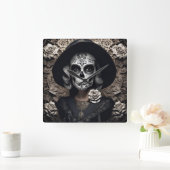 EXISTENTIAL LITE Femme Schedelportret 3 Vierkante Klok (Huis)