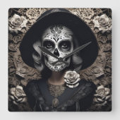 EXISTENTIAL LITE Femme Schedelportret 3 Vierkante Klok (Voorkant)