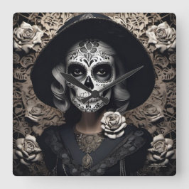 EXISTENTIAL LITE Femme Schedelportret 3 Vierkante Klok