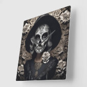 EXISTENTIAL LITE Femme Schedelportret 3 Vierkante Klok (Hoek)