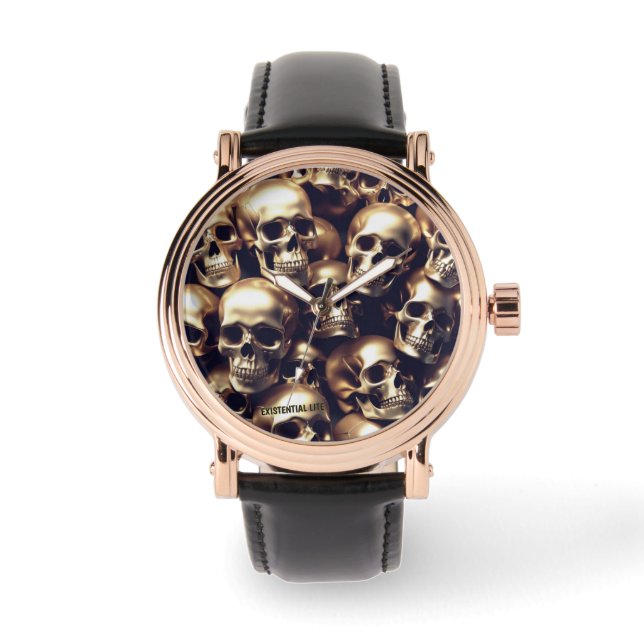 EXISTENTIAL LITE Gold Skulls Watch Horloge (Voorkant)