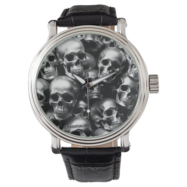 EXISTENTIAL LITE Silver Skulls Watch Horloge (Voorkant)