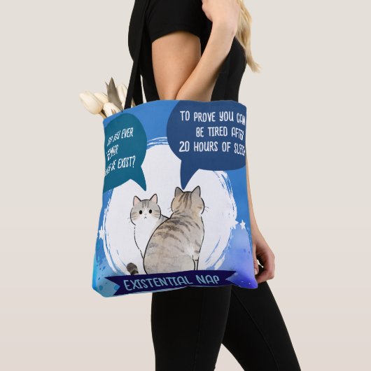 Existential Nap Funny Cat Sleep Humor Quote Tote Bag (Dichtbij)