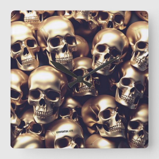 EXISTENTIËLE LITE Gouden Schedels Muur Klok (Voorkant)