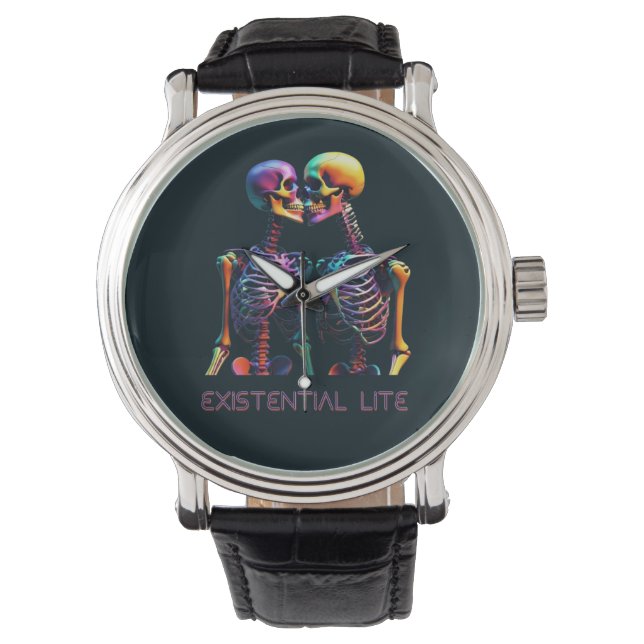 EXISTENTIËLE LITE Kissing Skeletons Horloge (Voorkant)