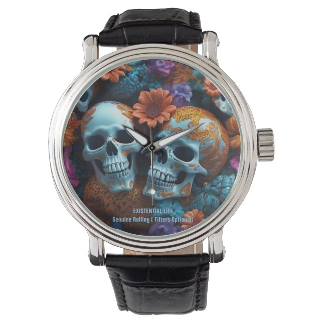 EXISTENTIËLE LITE Memento Mori Lovers Skulls Horloge (Voorkant)