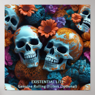 EXISTENTIËLE LITE Memento Mori Lovers Skulls Poster