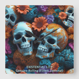 EXISTENTIËLE LITE Memento Mori Lovers Skulls Vierkante Klok